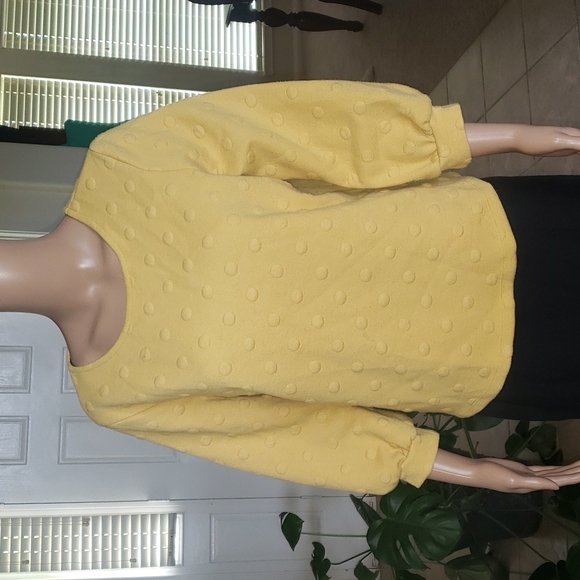 Anthropologie w5 L mustard yellow quarter balloon sleeve raised dot pattern - Picture 2 of 6